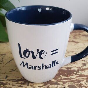 Vintage Love = Marshalls Coffee Cup Mug Ceramic White Blue 16 Oz